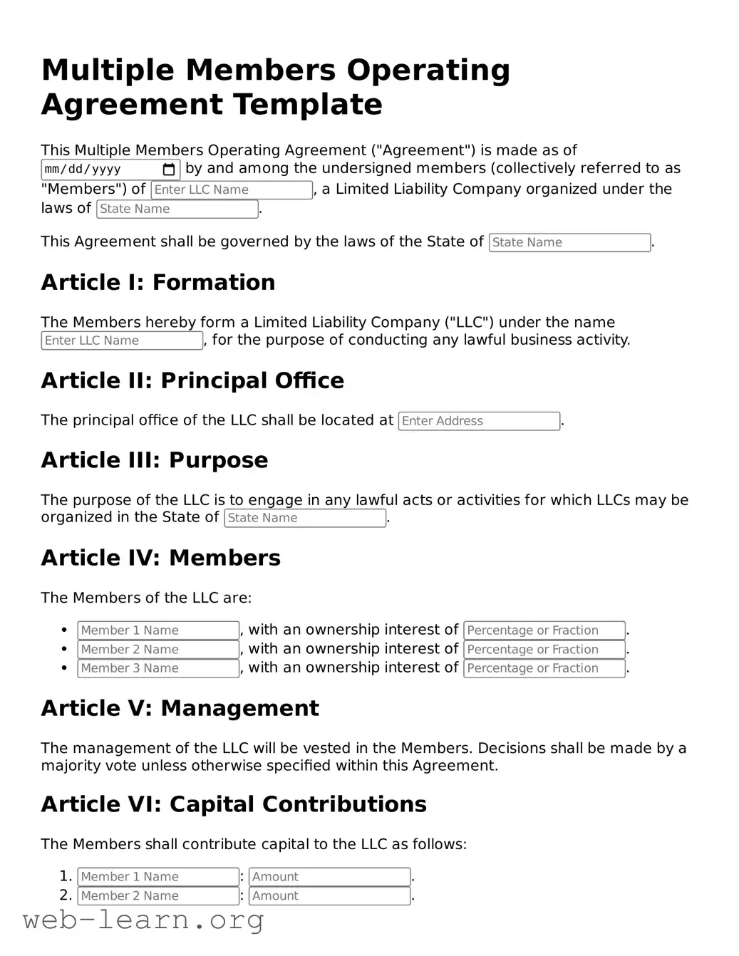 Attorney-Approved Multiple Members Operating Agreement Template