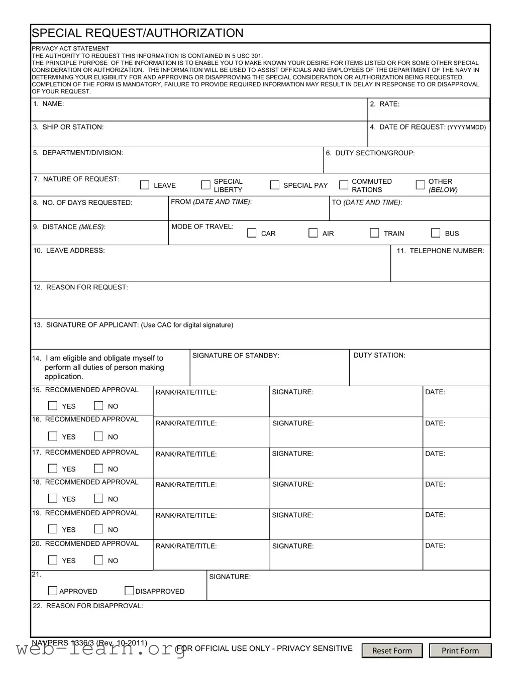 Blank Navpers 1336 3 Form