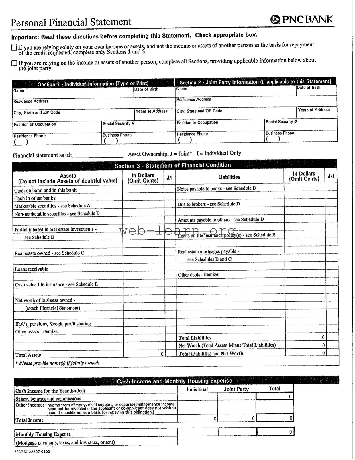 Blank Pnc Bank Statement Form