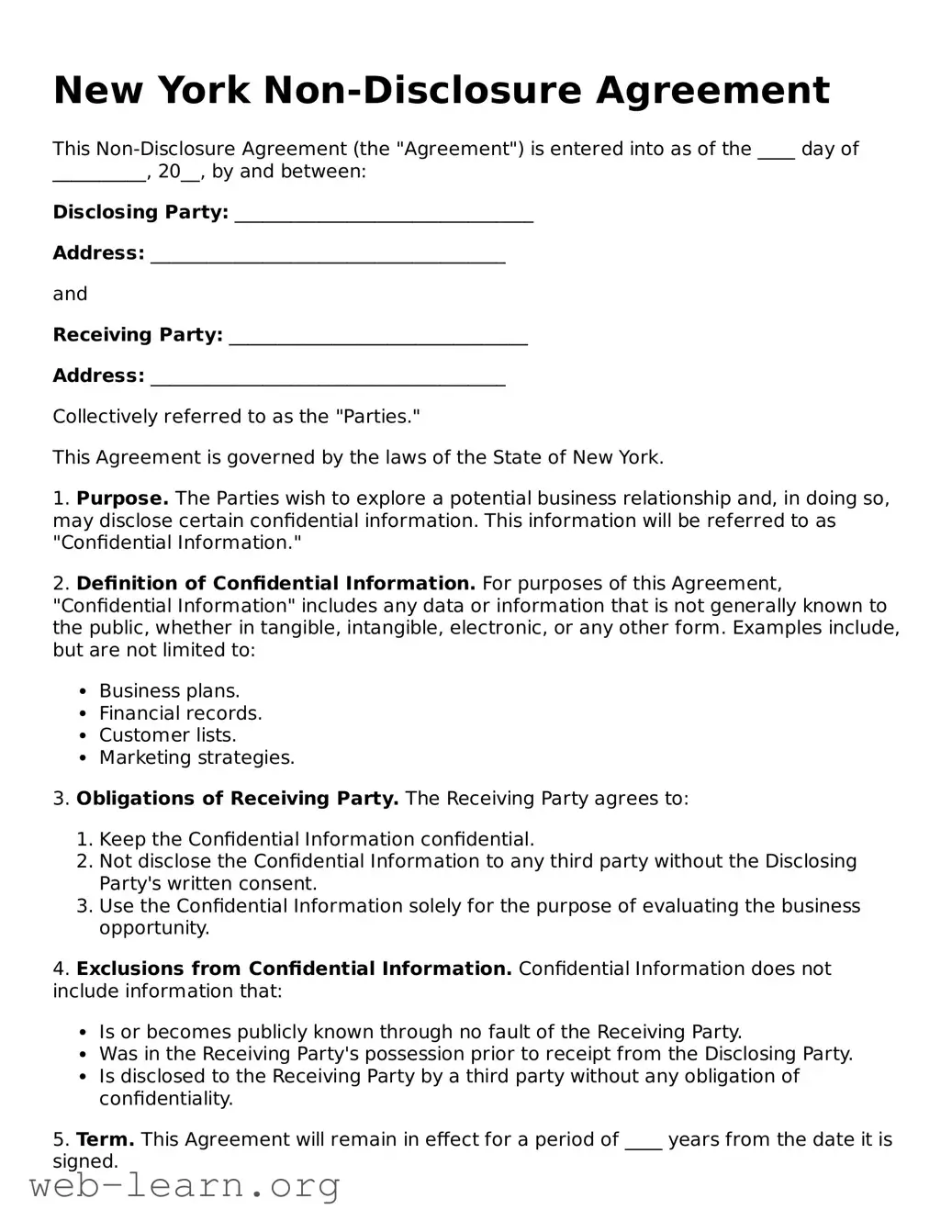 Attorney-Approved Non-disclosure Agreement Document for the State of New York