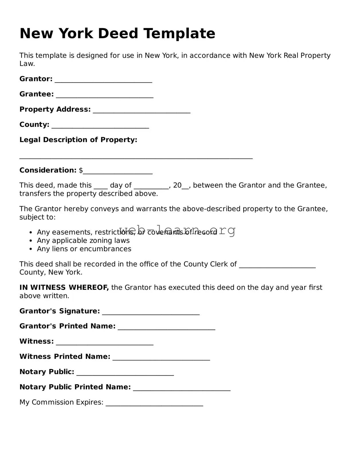 Attorney-Approved Deed Document for the State of New York