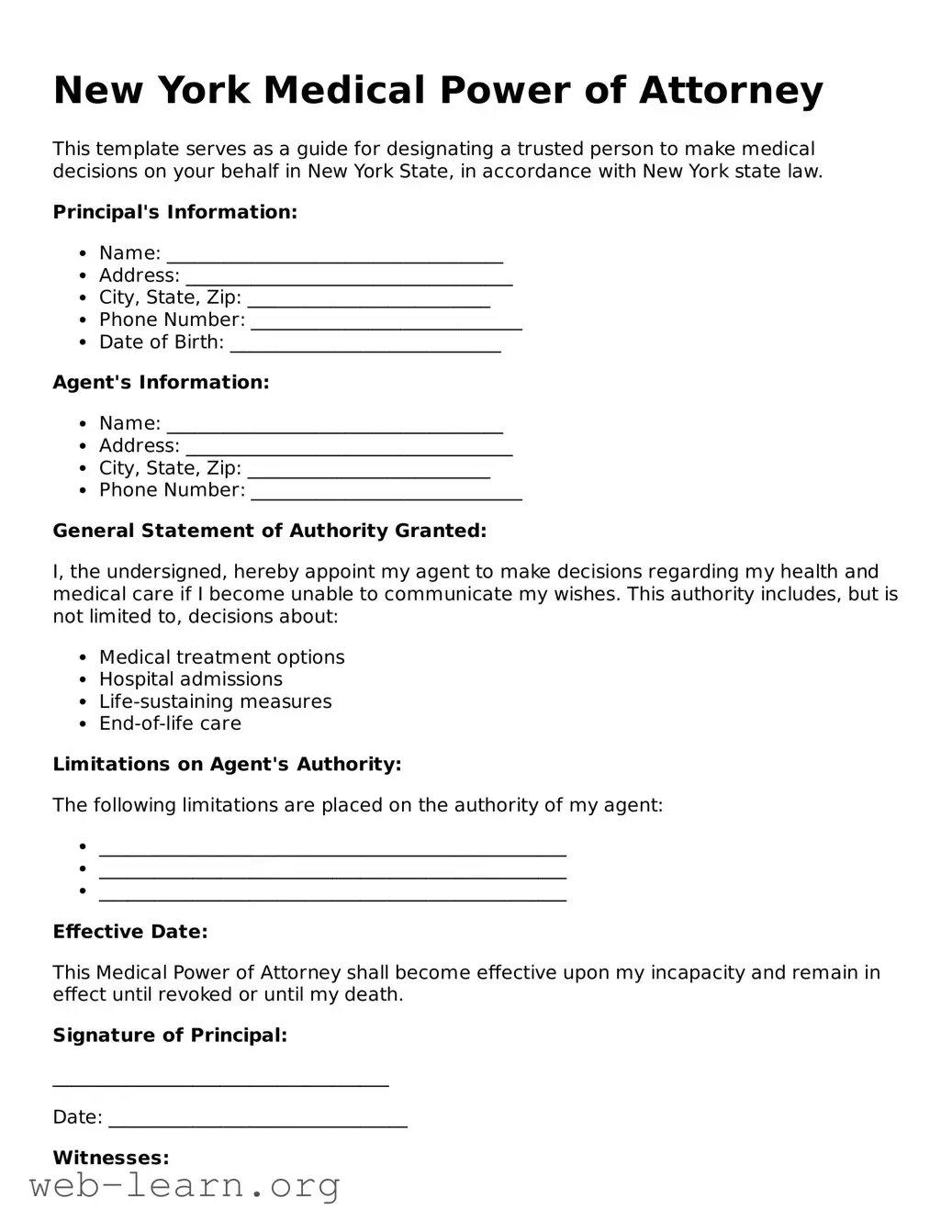 Attorney-Approved Medical Power of Attorney Document for the State of New York