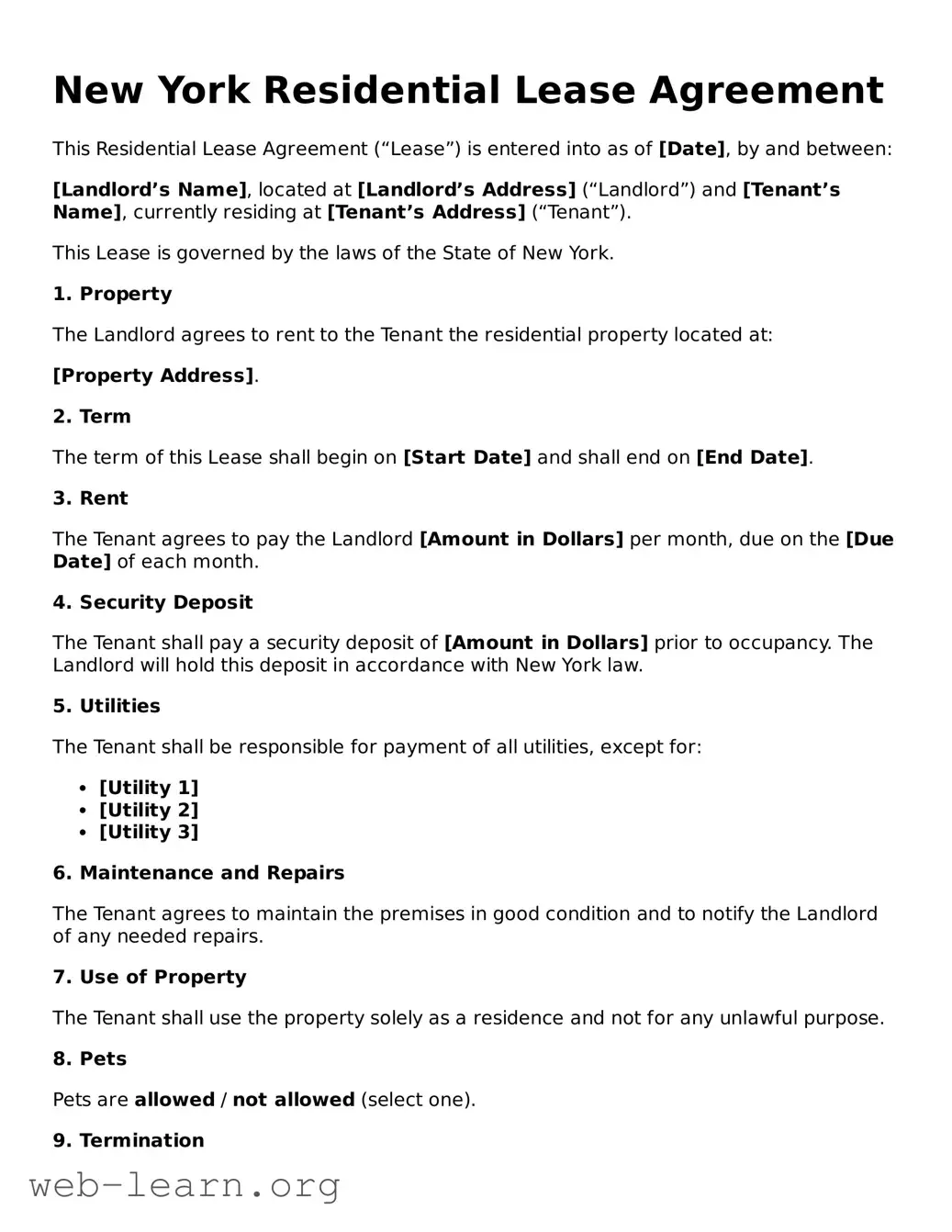 Attorney-Approved Residential Lease Agreement Document for the State of New York