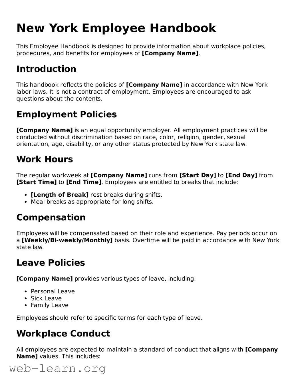 Attorney-Approved Employee Handbook Document for the State of New York