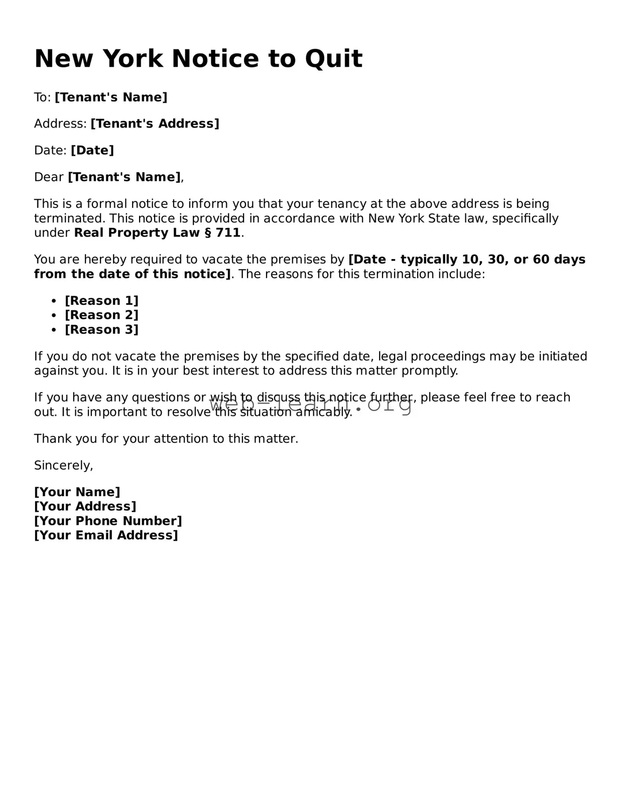 Attorney-Approved Notice to Quit Document for the State of New York