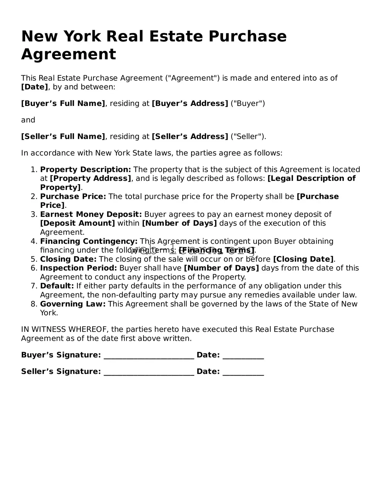 Attorney-Approved Real Estate Purchase Agreement Document for the State of New York