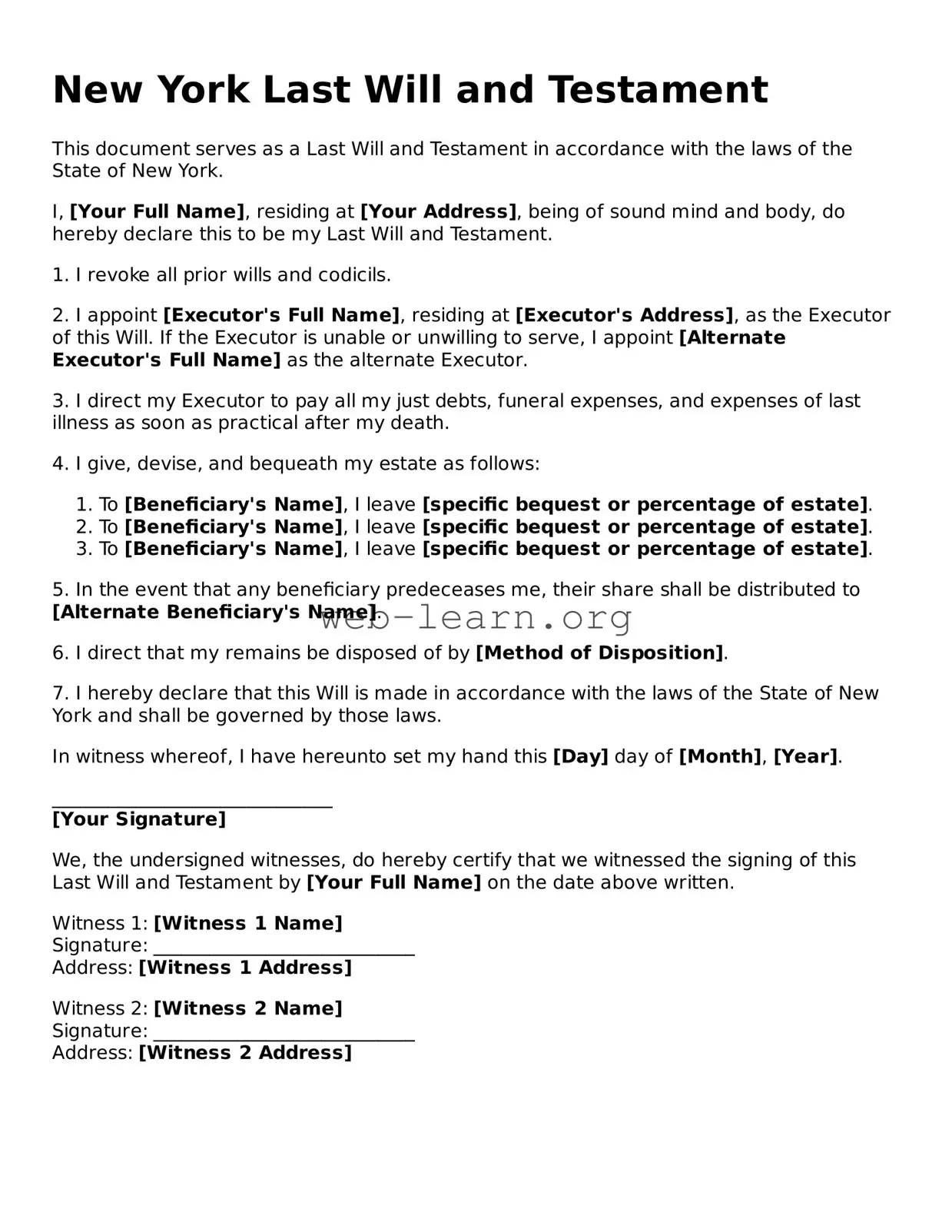 Attorney-Approved Last Will and Testament Document for the State of New York