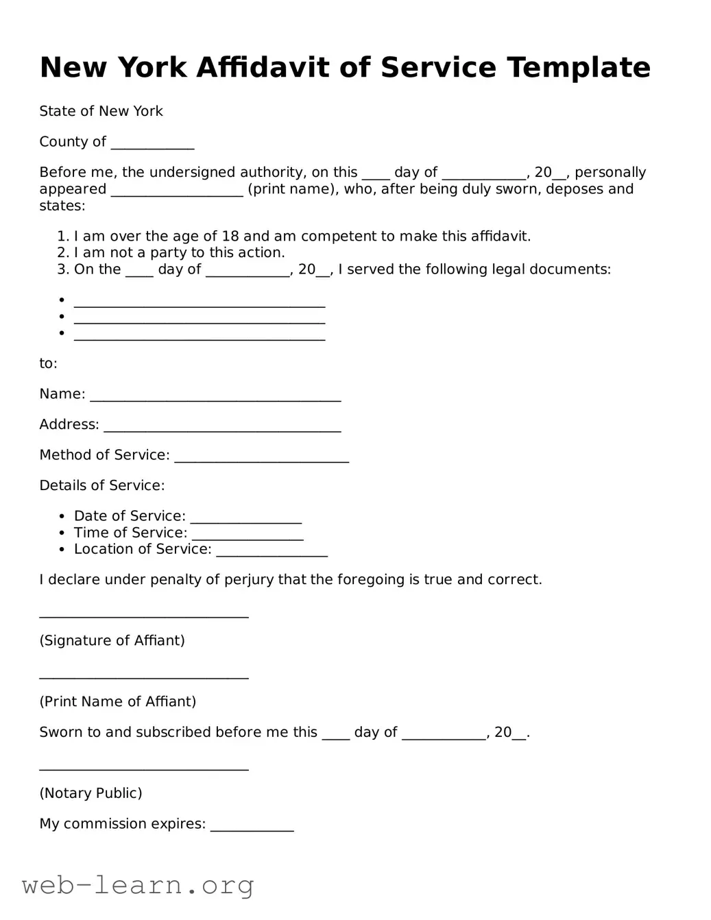 Attorney-Approved Affidavit of Service Document for the State of New York