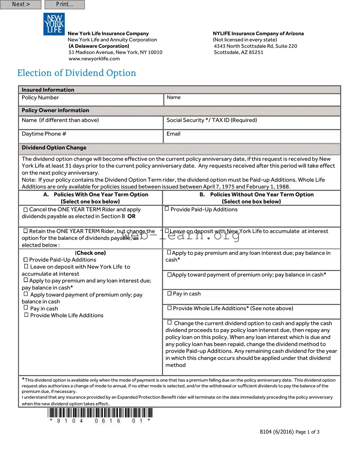Blank New York 8104 Form