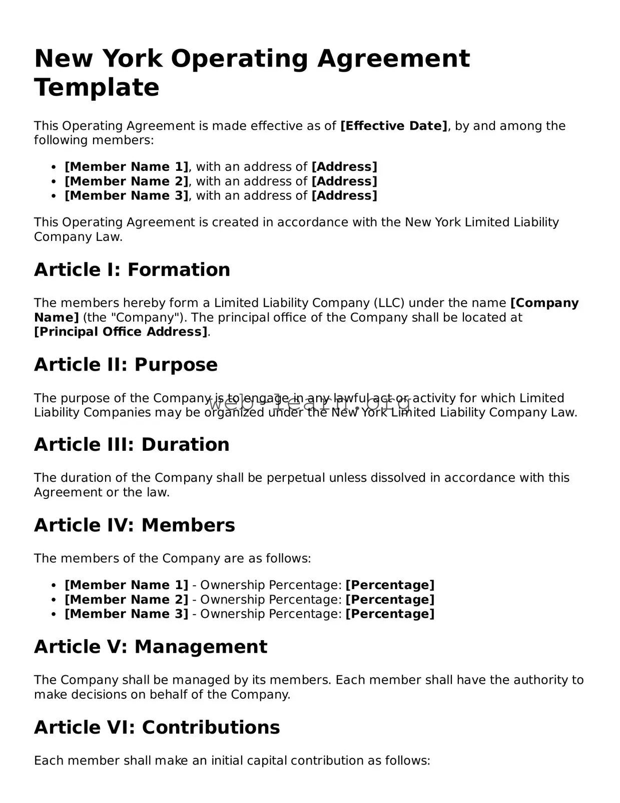 Attorney-Approved Operating Agreement Document for the State of New York