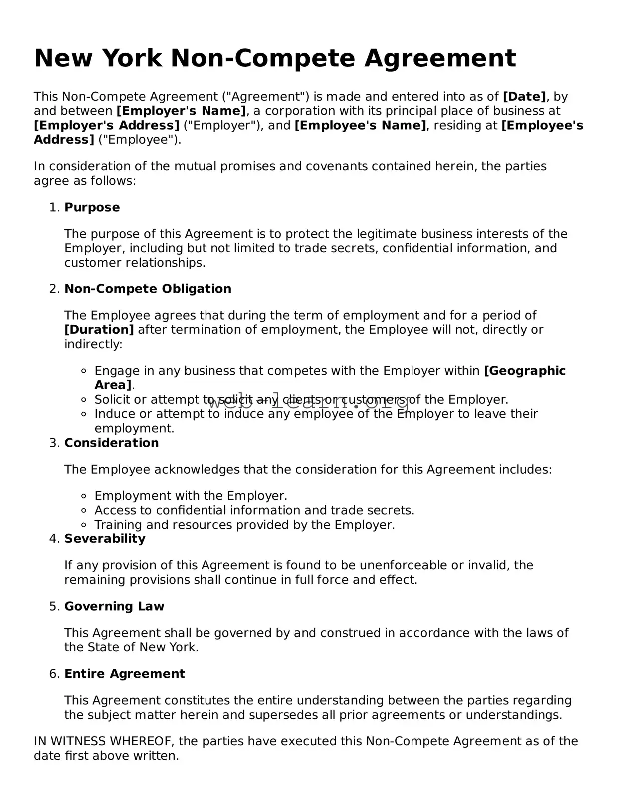 Attorney-Approved Non-compete Agreement Document for the State of New York