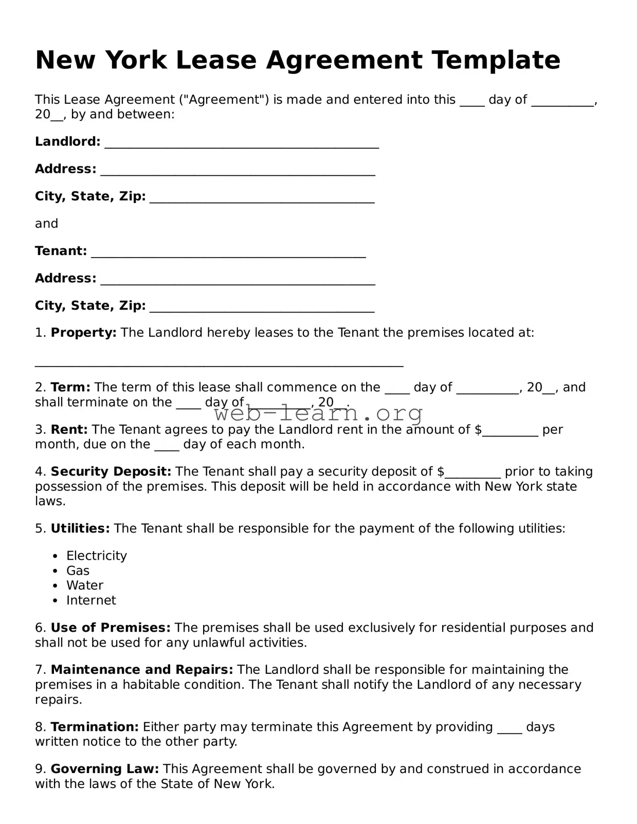 Attorney-Approved Lease Agreement Document for the State of New York