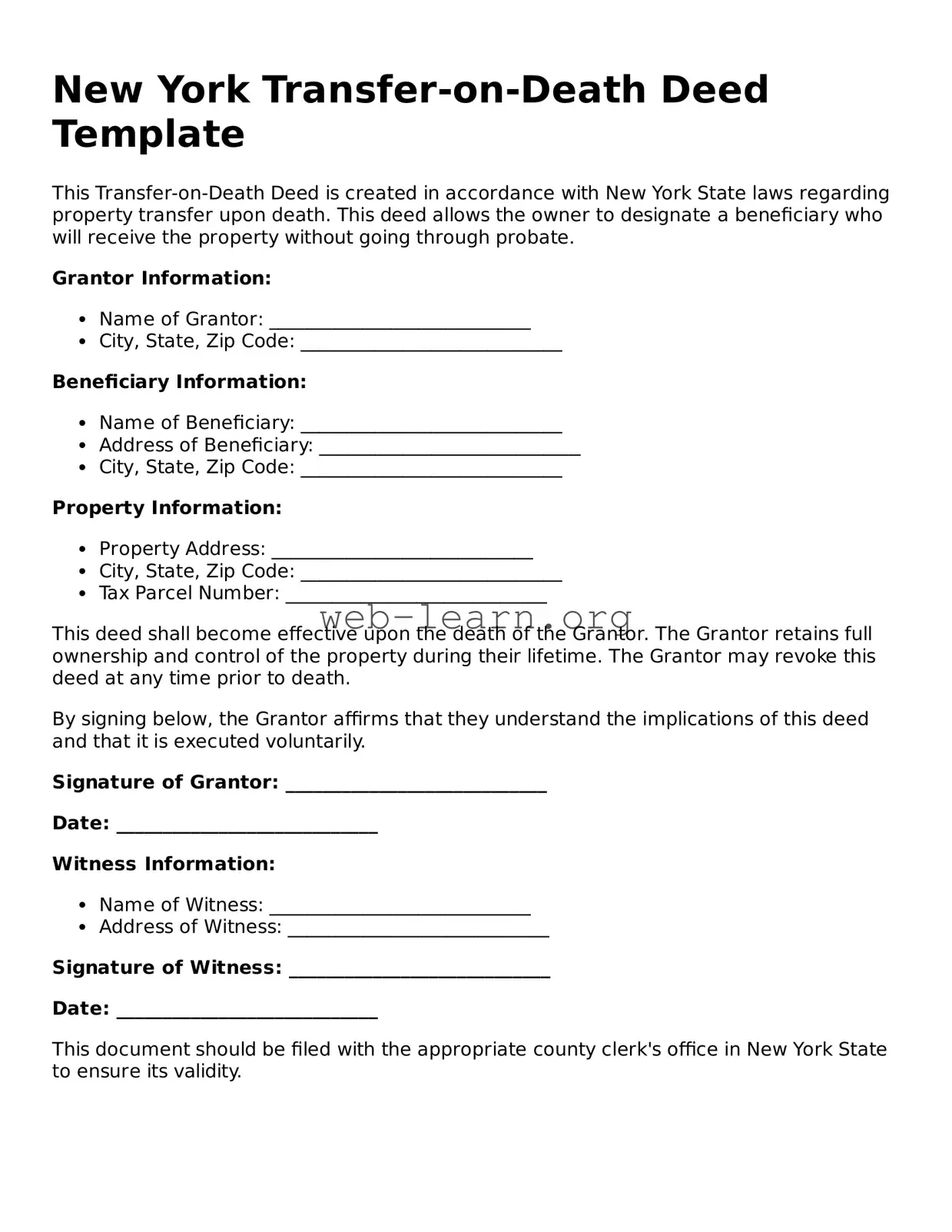 Attorney-Approved Transfer-on-Death Deed Document for the State of New York