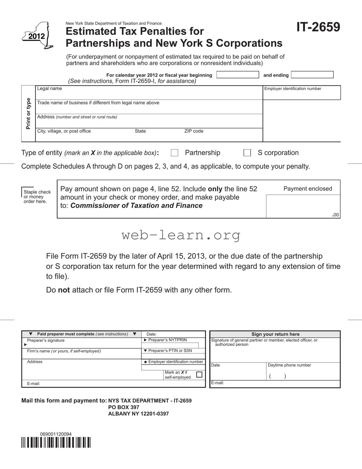 Blank New York It 2659 Form
