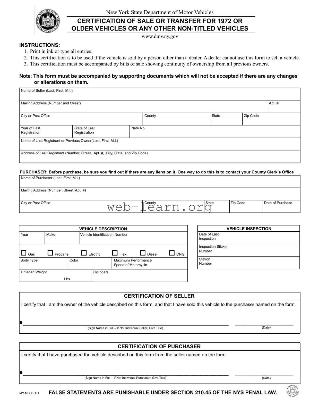 Blank New York Mv51 Form