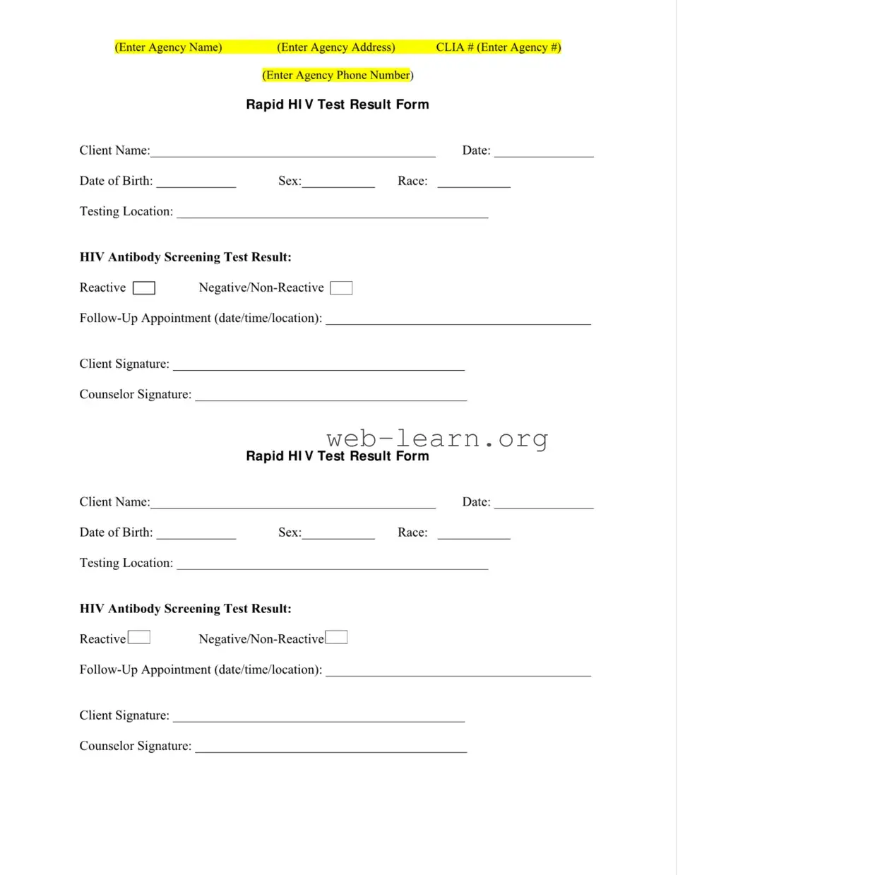Blank Negative Hiv Test Form