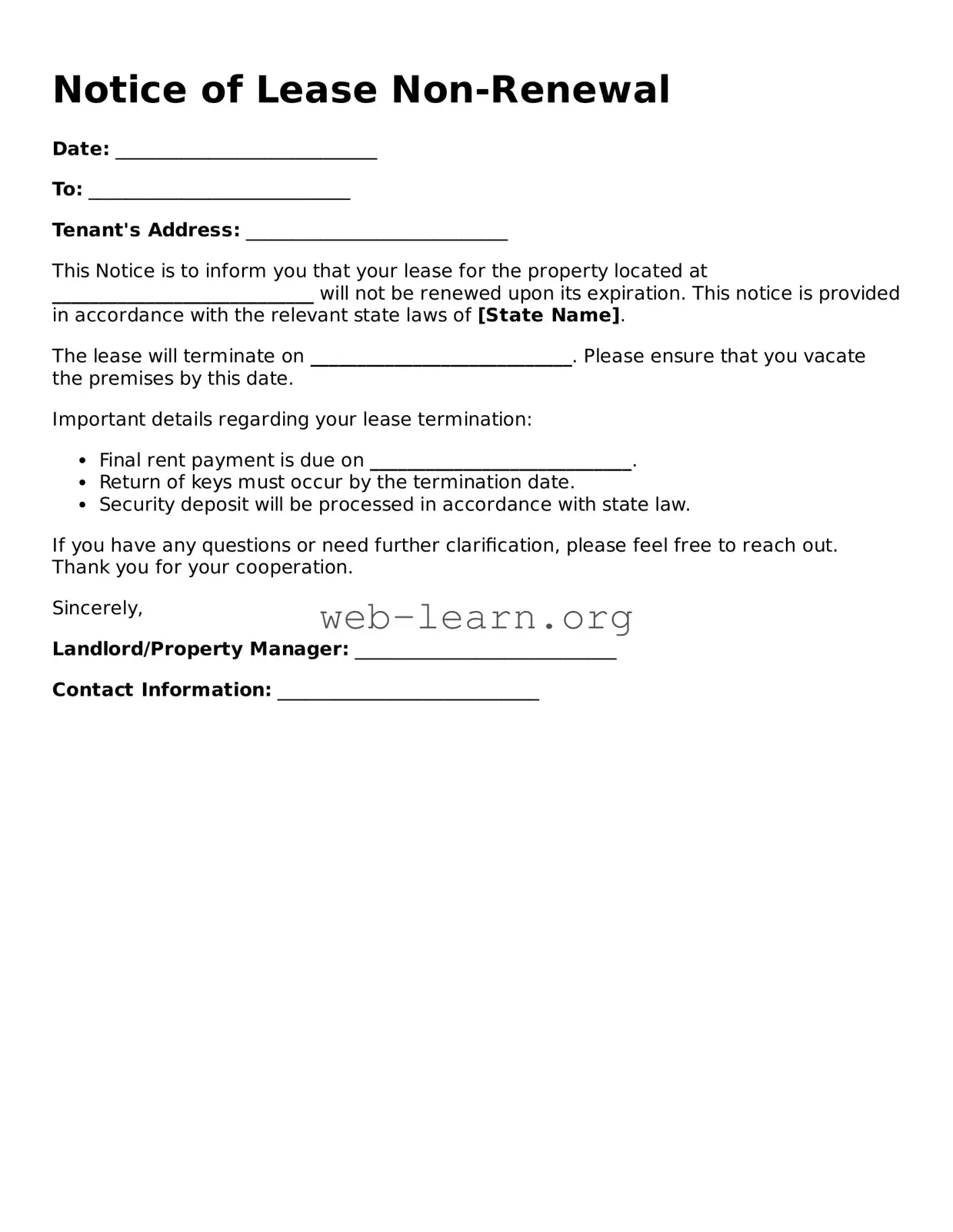 Attorney-Approved Notice of Lease Non-Renewal Template