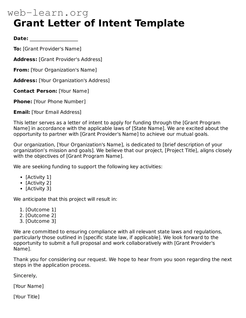 Attorney-Approved Grant Letter of Intent Template