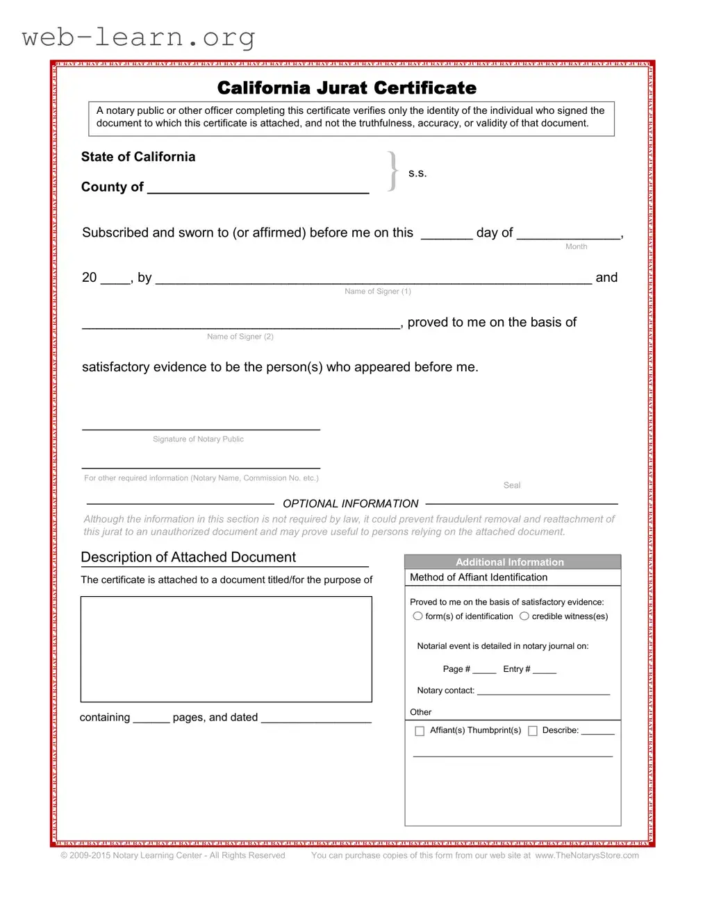 Blank California Jurat Form