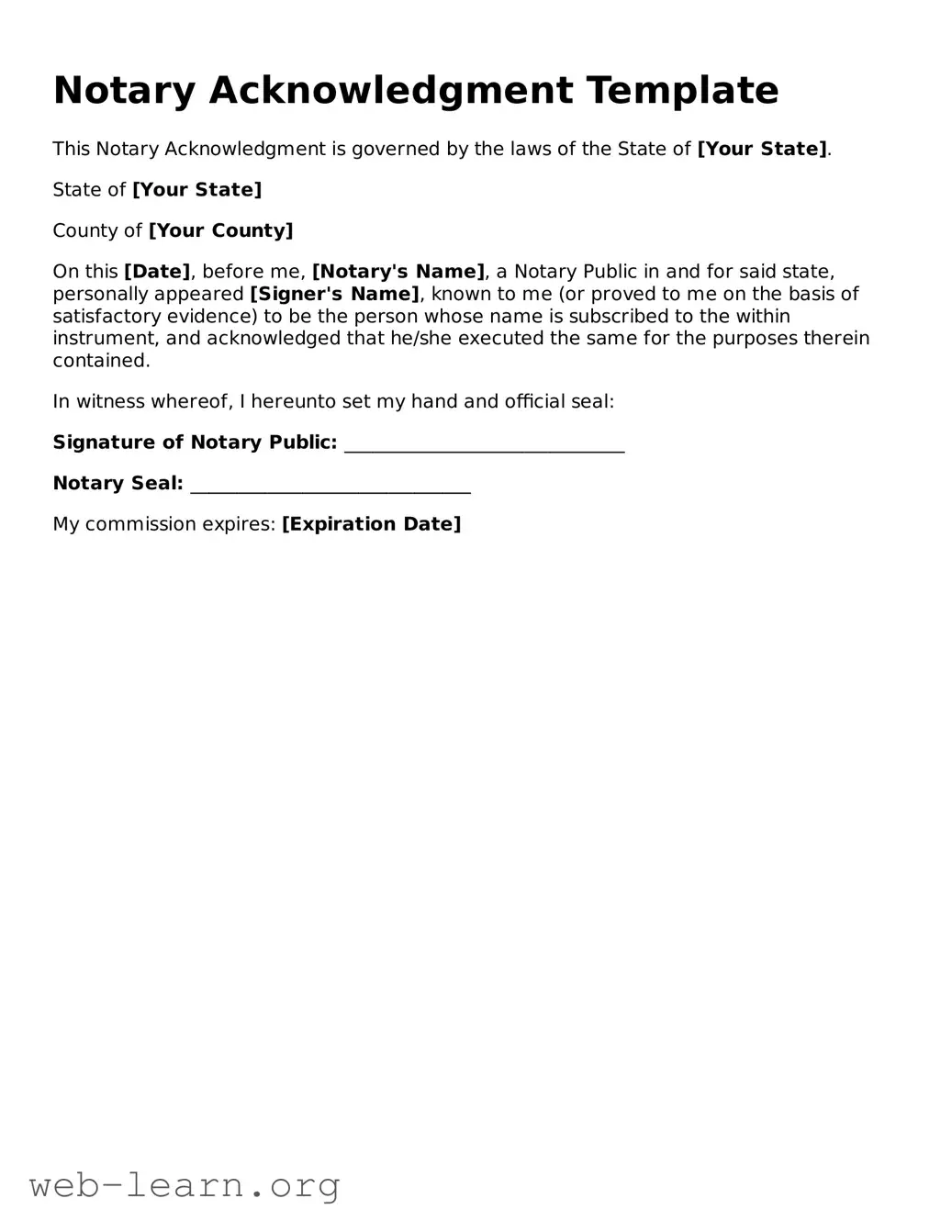 Attorney-Approved Notary Acknowledgement Template