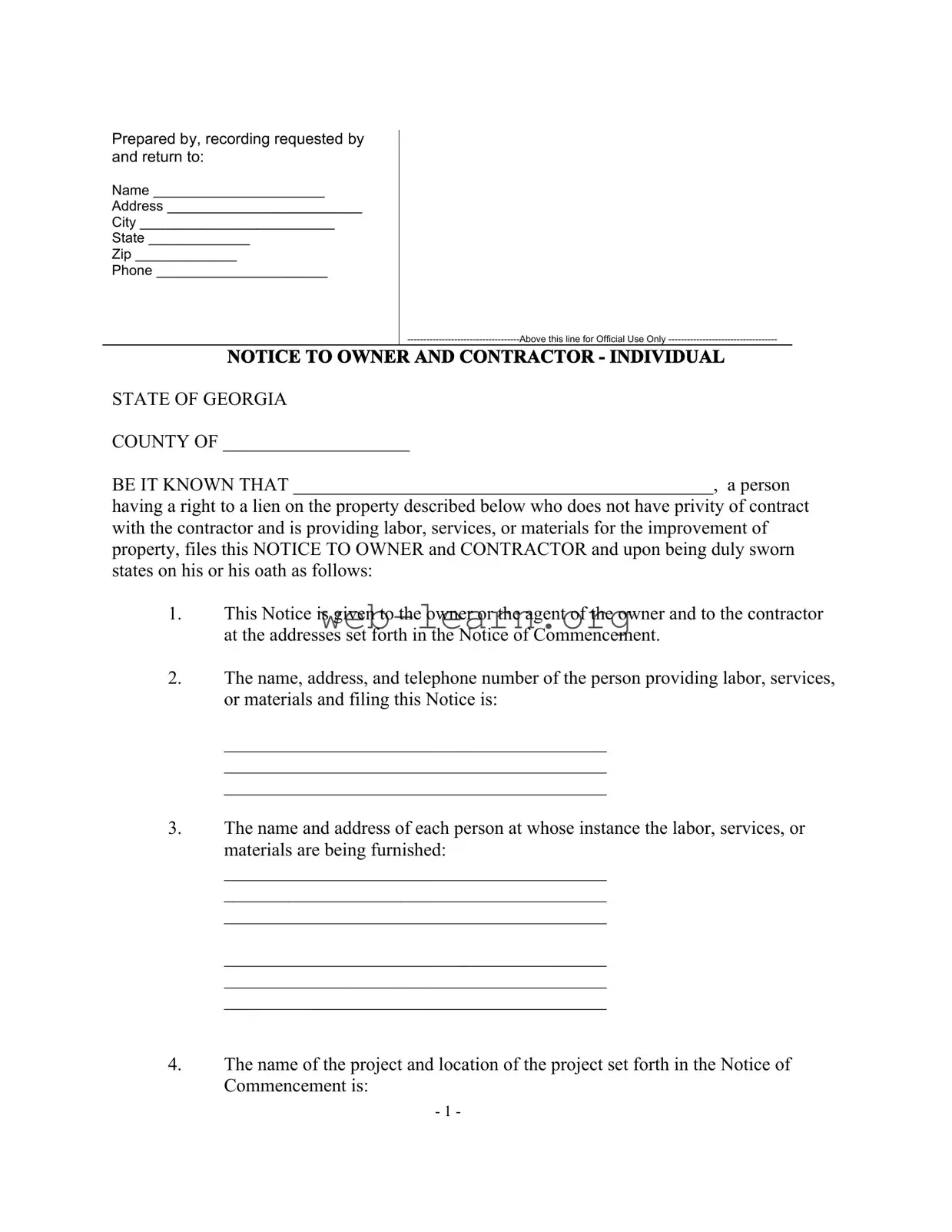 Blank Notice To Owner Georgia Form