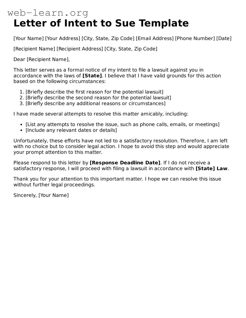 Attorney-Approved Letter of Intent to Sue Template