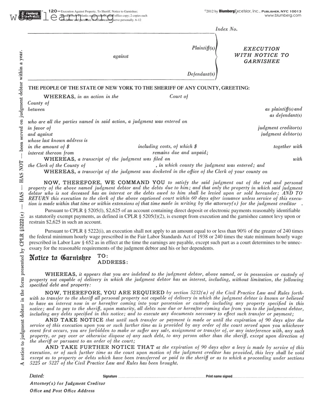 Blank Blumberg 120 Form