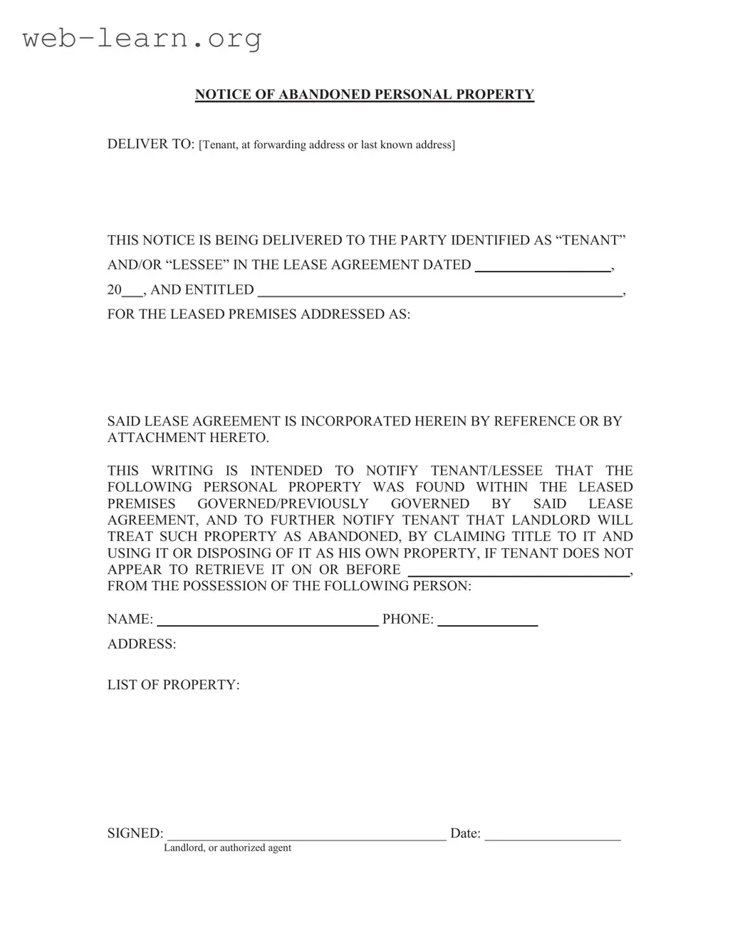 Blank Kansas Property Form