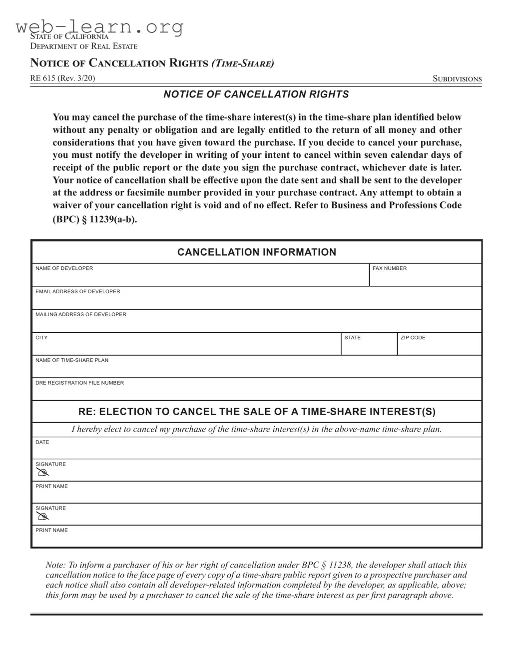 Blank California Re 615 Form