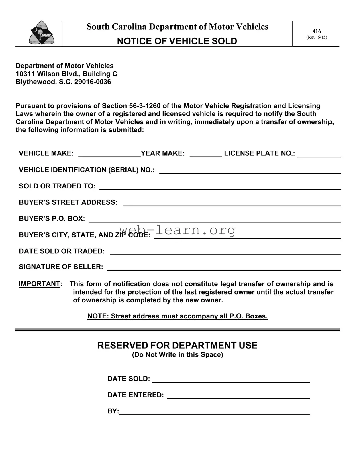 Blank Sc Dmv 416 Form