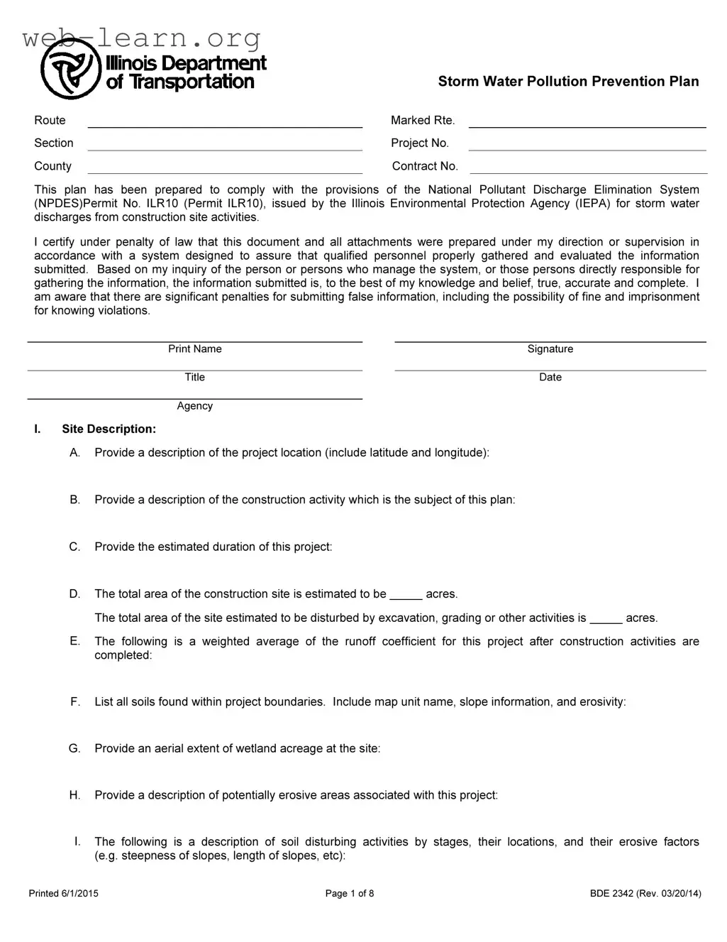 Blank Illinois Bde 2342 Form