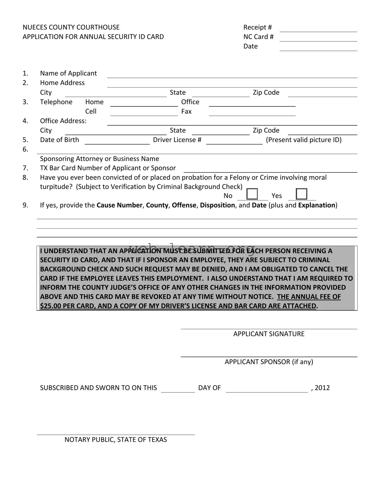 Blank Texas Security Id Form