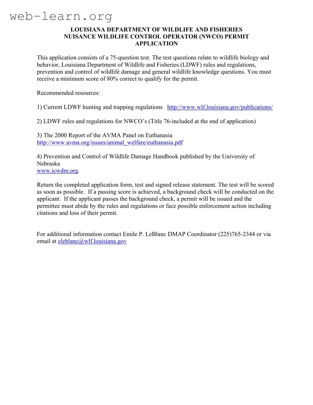 Blank Louisiana Nwco Test Form