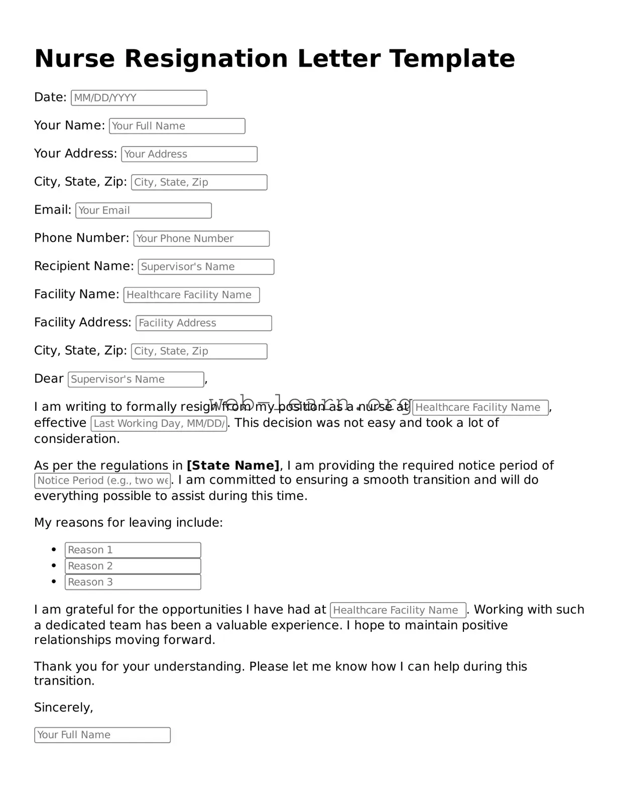 Attorney-Approved Nurse Resignation Letter Template