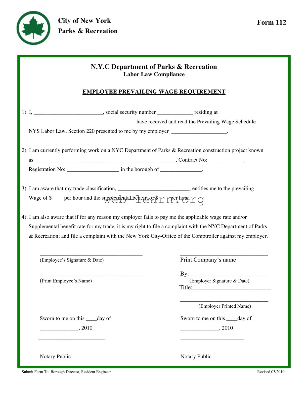 Blank New York 112 Form