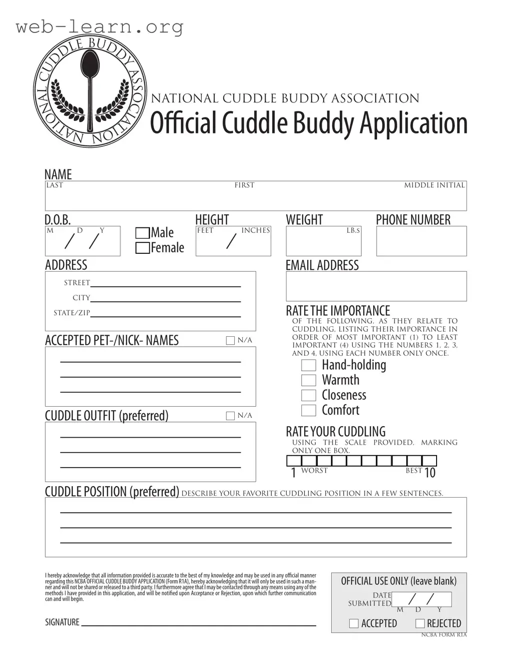 Blank Cuddle Buddy Application Form