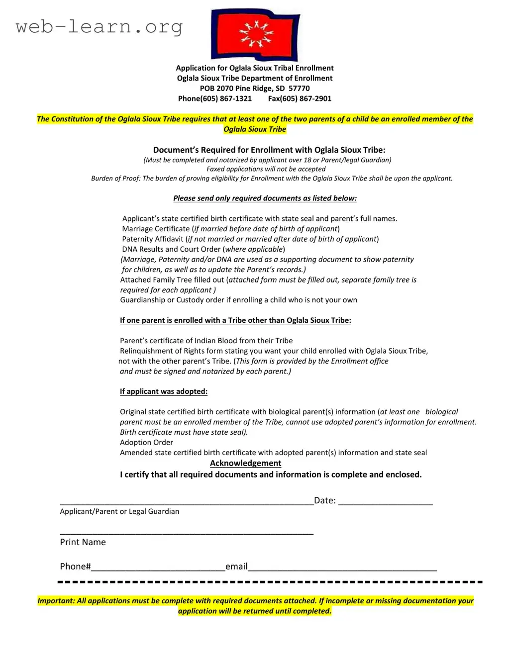 Blank Enrollment Oglala Sioux Tribe Form
