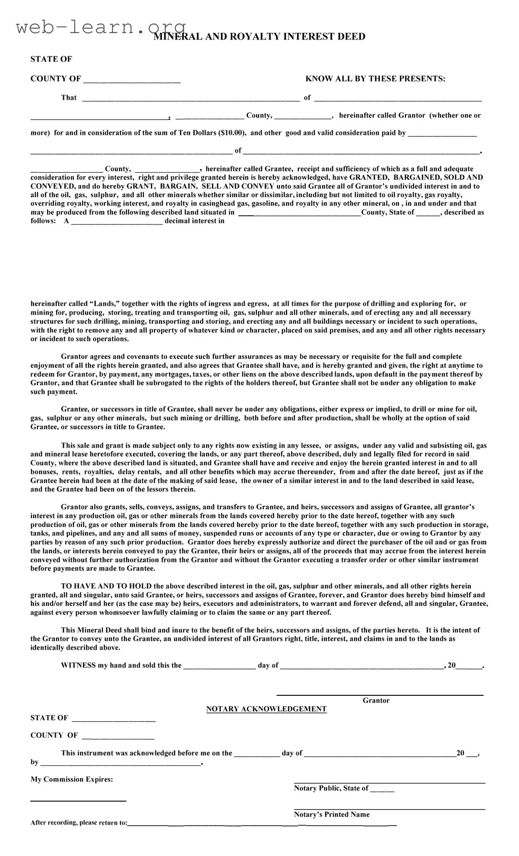 Blank Mineral Deed Form