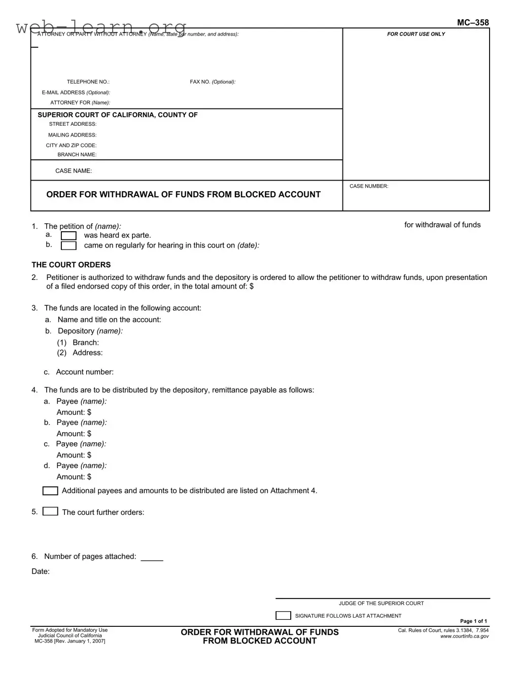 Blank California Mc 358 Form