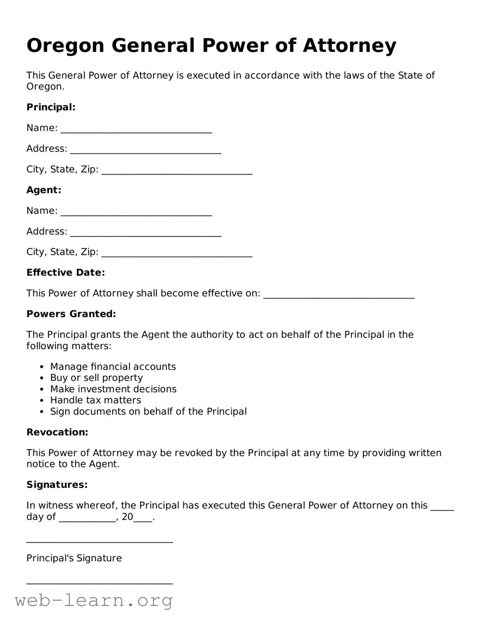 Attorney-Approved General Power of Attorney Document for the State of Oregon