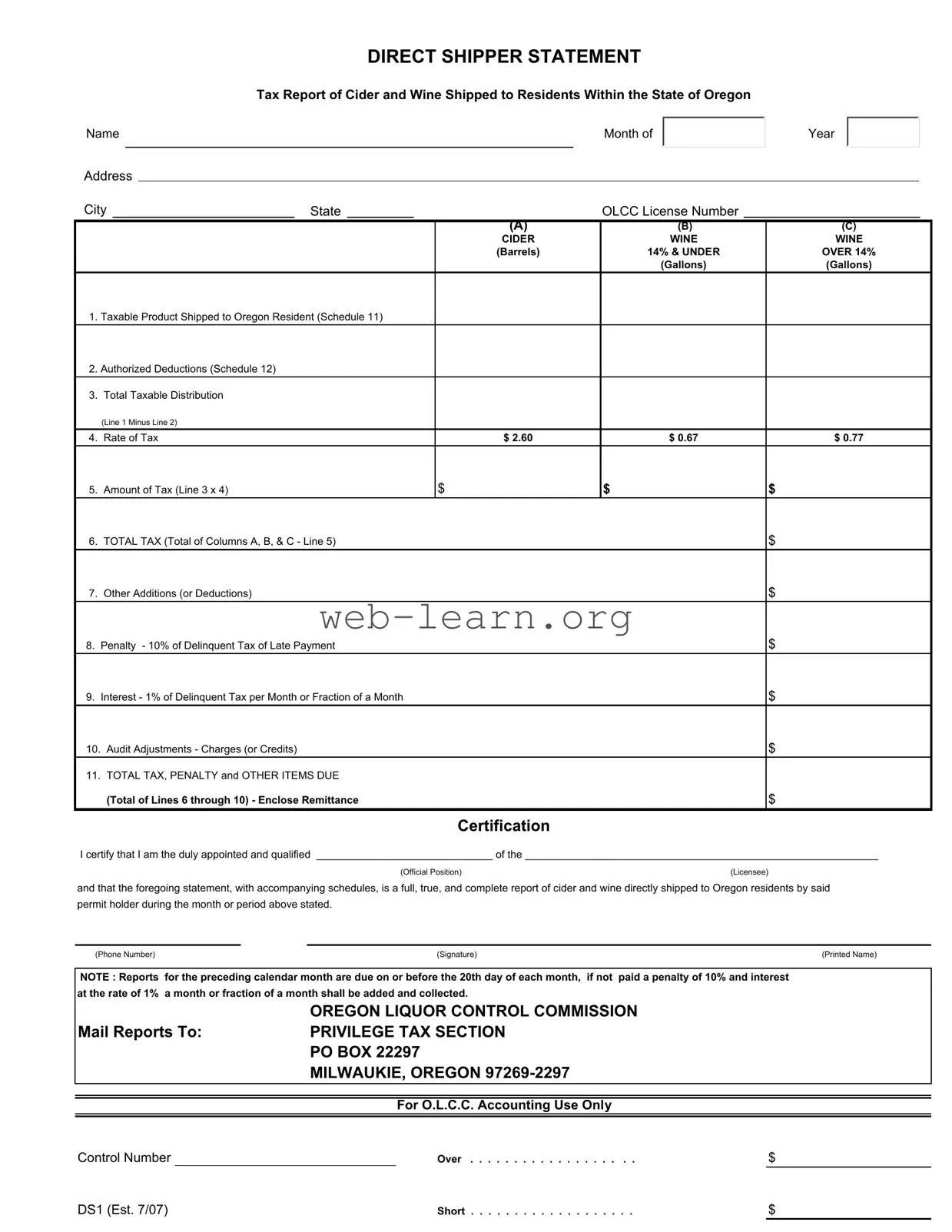 Blank Oregon Ds1 Form