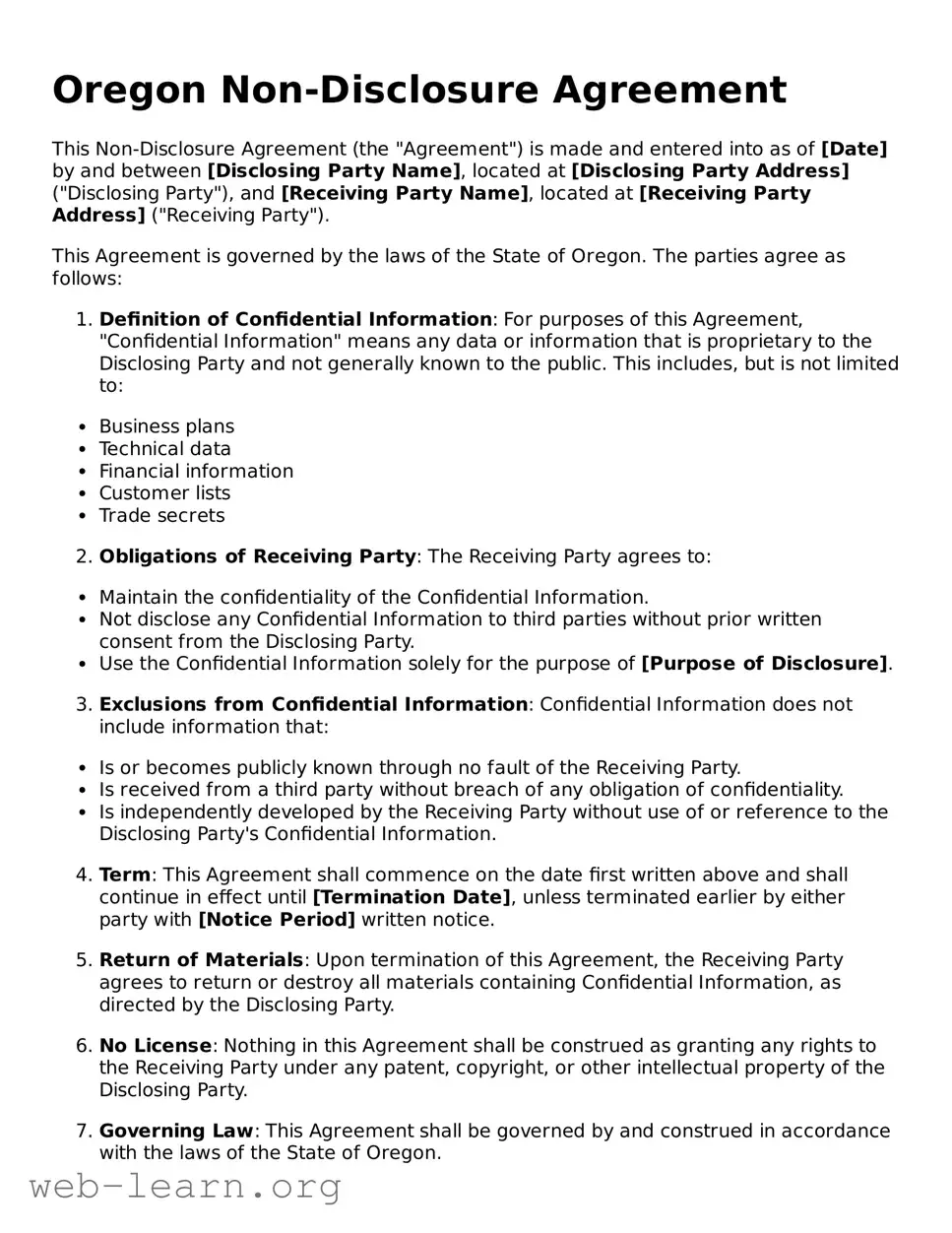 Attorney-Approved Non-disclosure Agreement Document for the State of Oregon