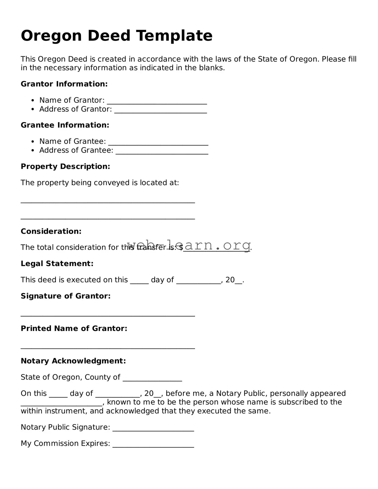 Attorney-Approved Deed Document for the State of Oregon