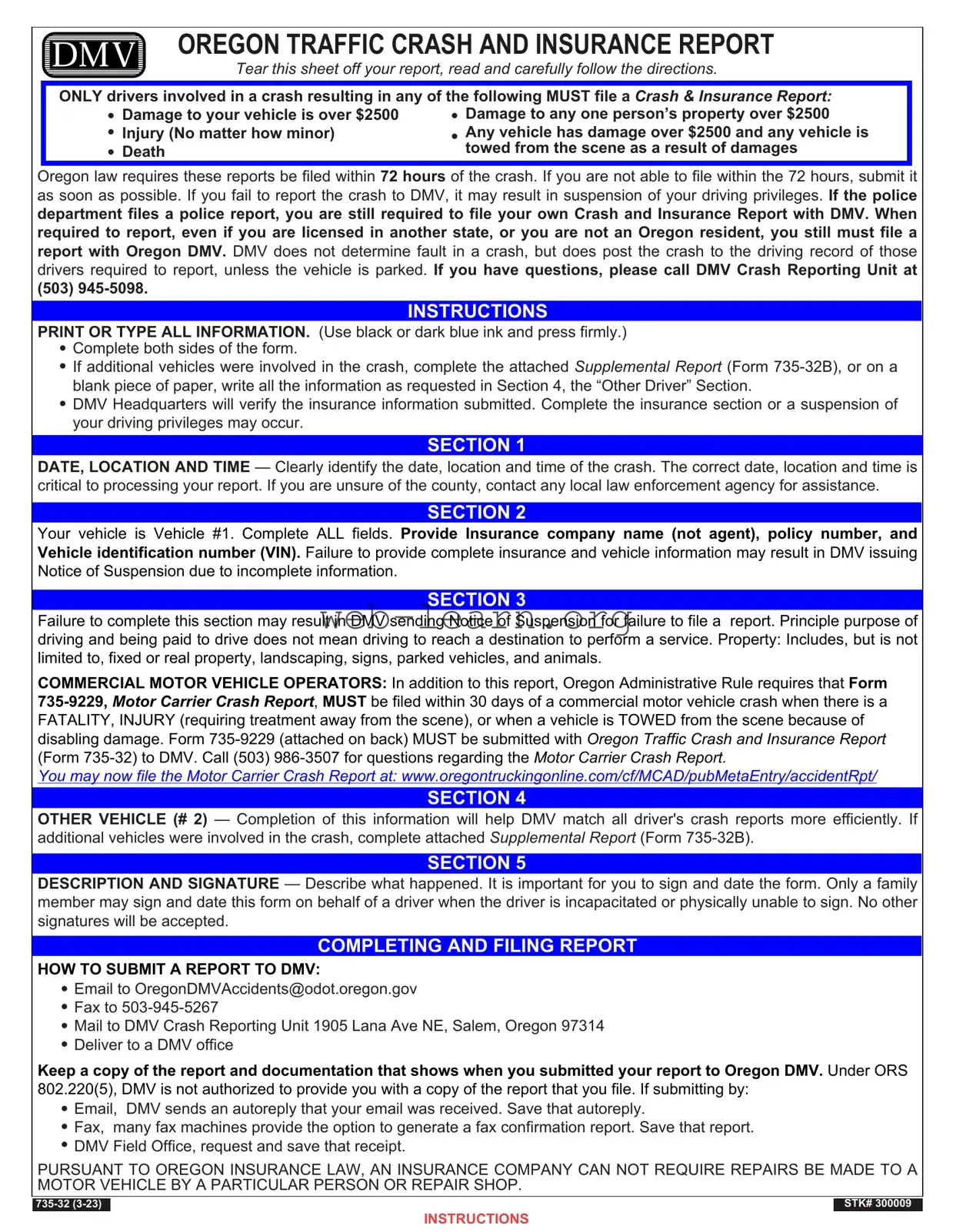 Blank Oregon Dmv Accident Report Form
