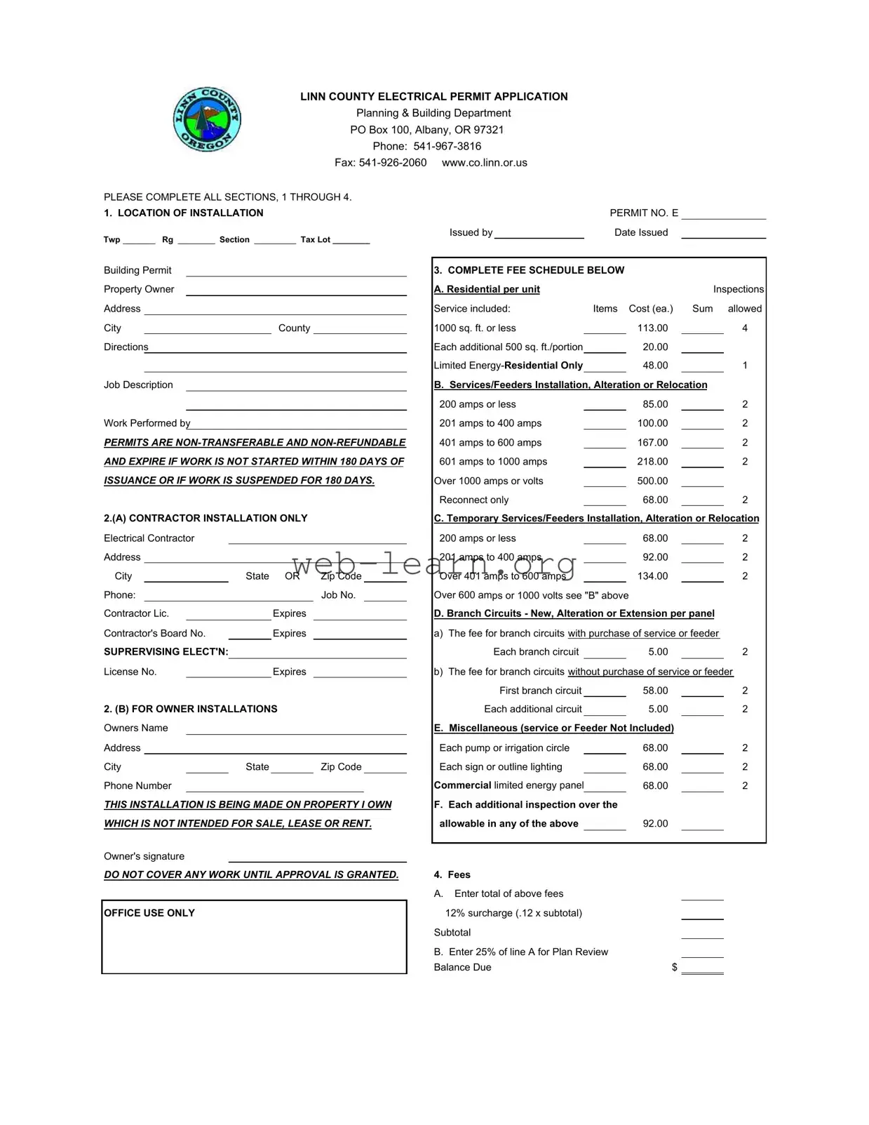 Blank Oregon Electrical Permit Application Linn Form