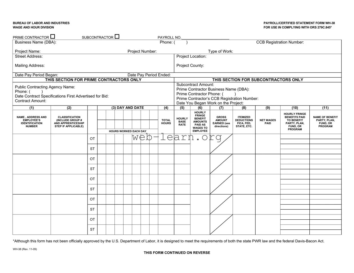 Blank Oregon Payroll Wh 38 Form