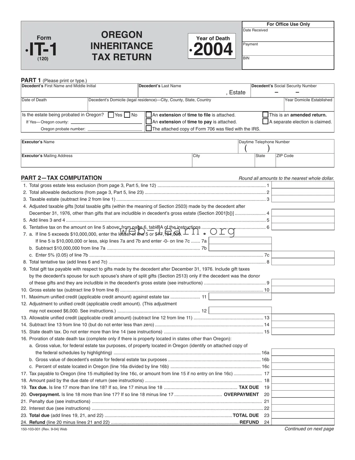 Blank Oregon It 1 Form