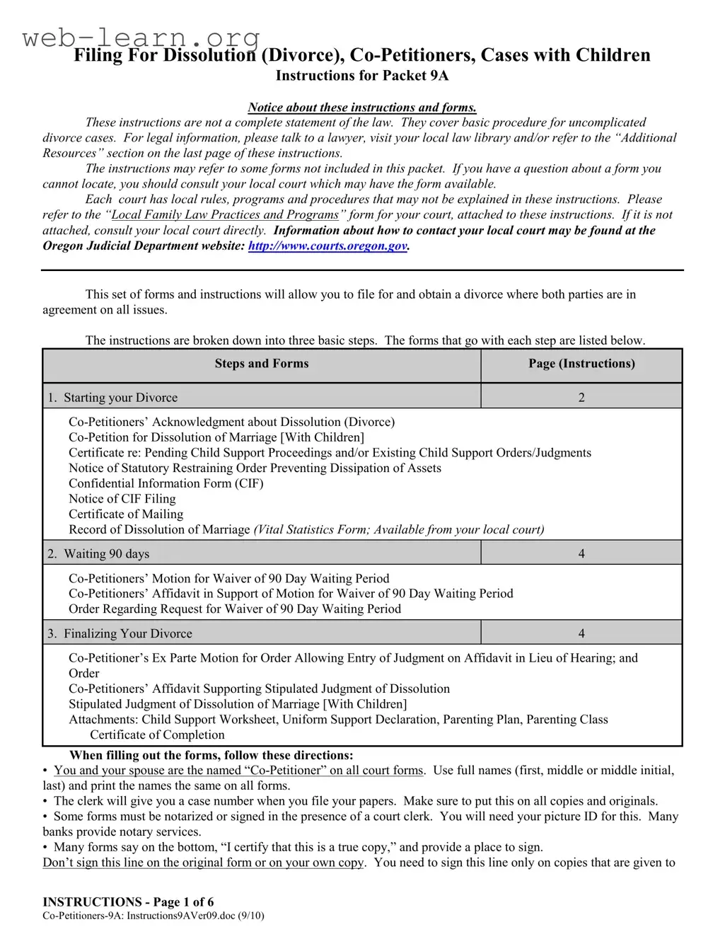 Blank Divorce Papers Oregon Form