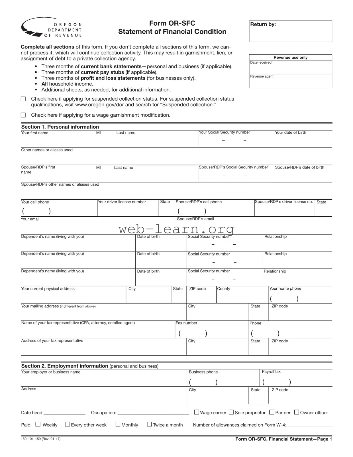 Blank Oregon Statement Form