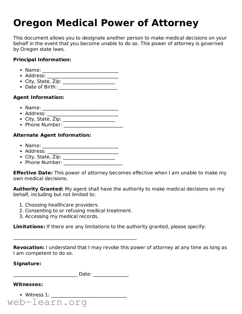 Attorney-Approved Medical Power of Attorney Document for the State of Oregon